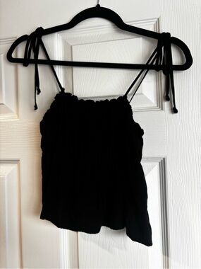 Black Tie-Shoulder Women's Tank Top
